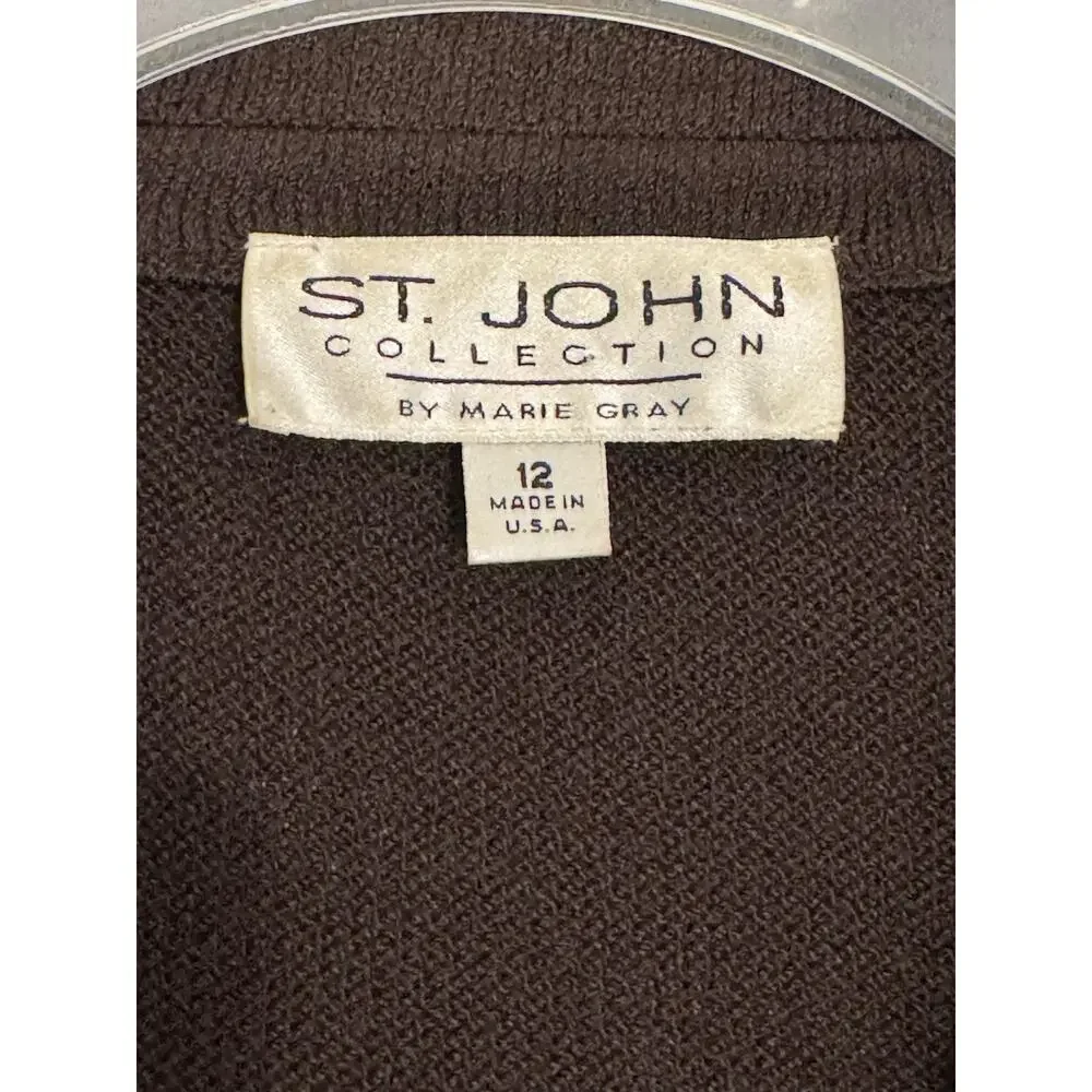 ST. JOHN Collection Knits Brown Jacket Sz 12 Multicolor Trim Office Wool Blend - Picture 3 of 11